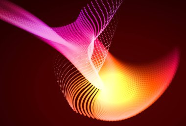 Akan parçacıkları ile soyut renkli dijital manzara. Siber veya teknoloji arka plan. Kırmızı, pembe, turuncu renkler.