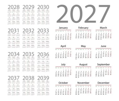 Beyaz arka plan basit takvimde 2027. Vektör çizim