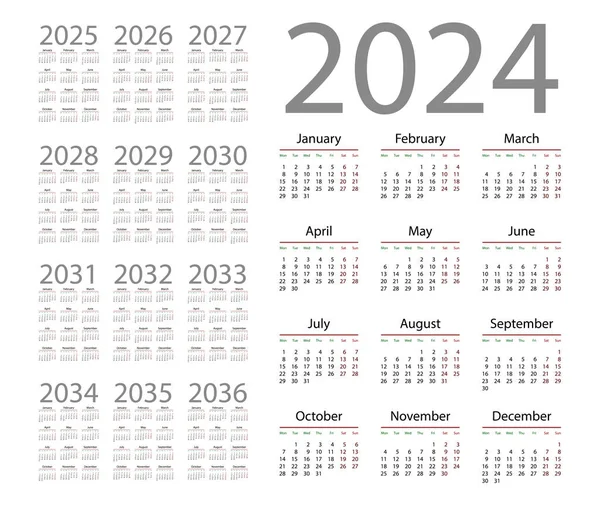 Beyaz arka plan basit takvimde 2024. Vektör çizim