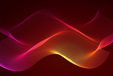 Akan parçacıkları ile soyut renkli dijital manzara. Siber veya teknoloji arka plan. Kırmızı, pembe, turuncu renkler.