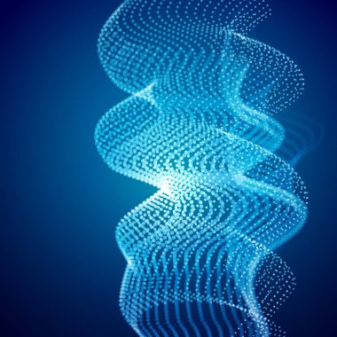 Akan parçacıkların olduğu soyut mavi dijital manzara. Siber ya da teknoloji geçmişi.