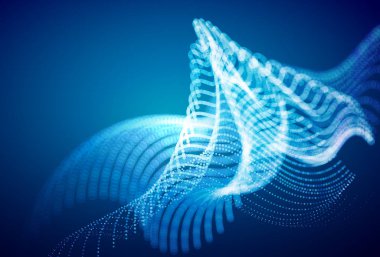 Akan parçacıkların olduğu soyut mavi dijital manzara. Siber ya da teknoloji geçmişi.