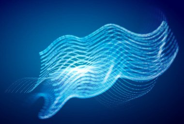 Akan parçacıkların olduğu soyut mavi dijital manzara. Siber ya da teknoloji geçmişi.