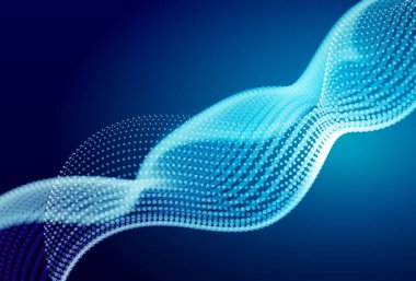 Akan parçacıkların olduğu soyut mavi dijital manzara. Siber ya da teknoloji geçmişi.