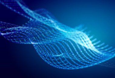 Akan parçacıkların olduğu soyut mavi dijital manzara. Siber ya da teknoloji geçmişi.