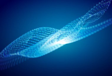 Akan parçacıkların olduğu soyut mavi dijital manzara. Siber ya da teknoloji geçmişi.