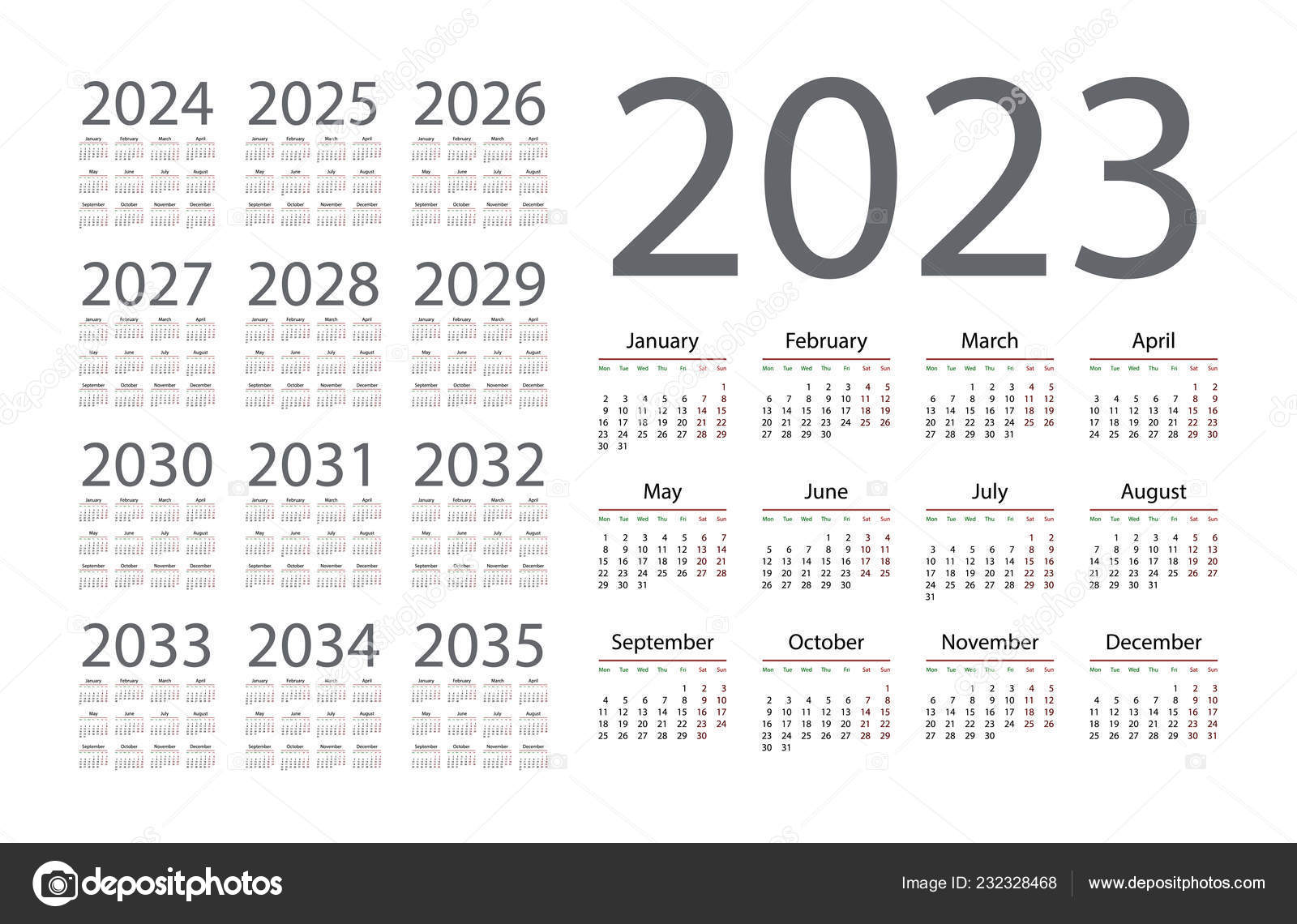 Eenvoudige Kalender 2023 Witte Achtergrond Vectorillustratie