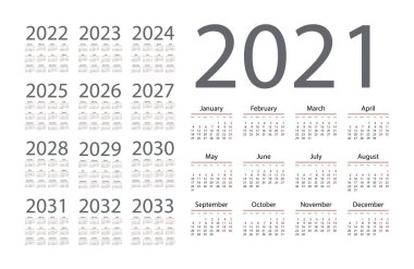Simple calendar 2021 on white background. Vector illustration vector