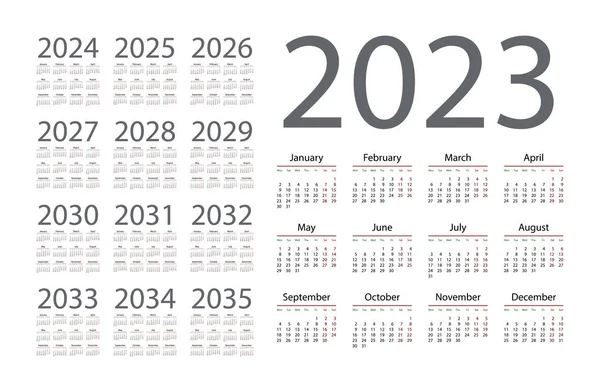 Eenvoudige Kalender 2023 Witte Achtergrond Vectorillustratie — Stockvector