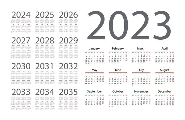 Простой календарь 2023 на белом фоне. Векторная иллюстрация
