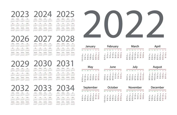 Simple Calendar 2022 White Background Vector Illustration — Stock Vector