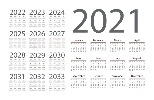 Simple Calendar 2021 White Background Vector Illustration — Stock Vector