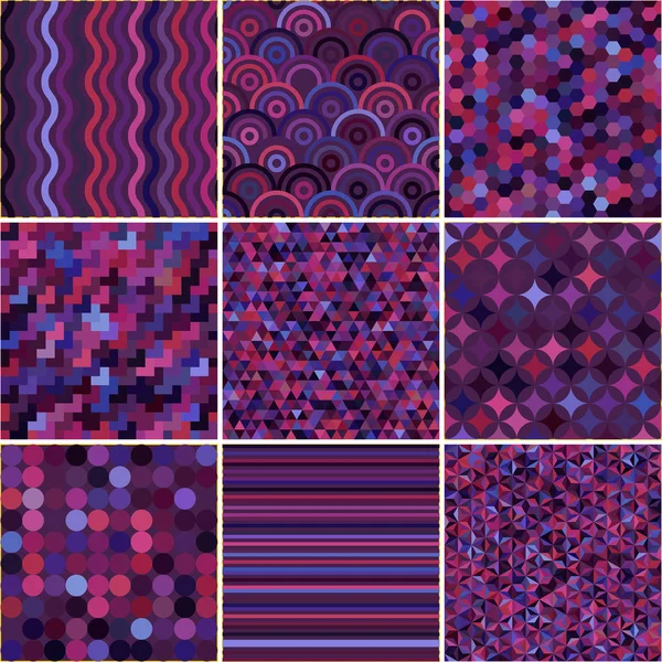 Set Mit Neun Lila Nahtlosen Abstrakten Geometrischen Mustern Vektorillustration — Stockvektor