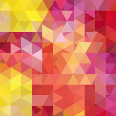 Soyut mozaik arka plan. Üçgen geometrik arkaplan. Tasarım elemanları. Vektör çizimi. Kırmızı, sarı, turuncu renkler.