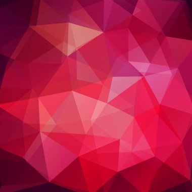 Soyut mozaik arka plan. Üçgen geometrik arka plan. Tasarım öğeleri. Vektör çizim. Kırmızı, pembe, mor renkler.