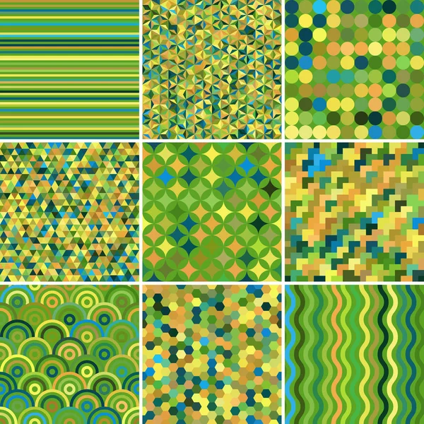 Set Con Nueve Verde Patrón Geométrico Abstracto Sin Costura Ilustración — Vector de stock