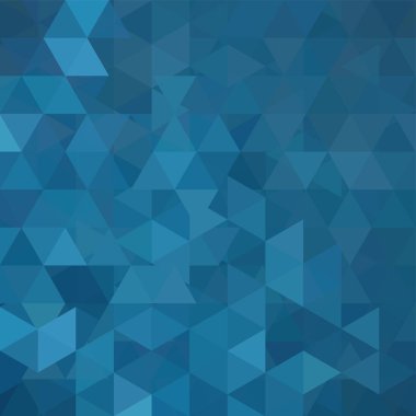 Mavi üçgenlerden oluşan soyut bir arka plan. İş sunumları veya web şablonu afişi için geometrik tasarım. Vektör illüstrasyonu