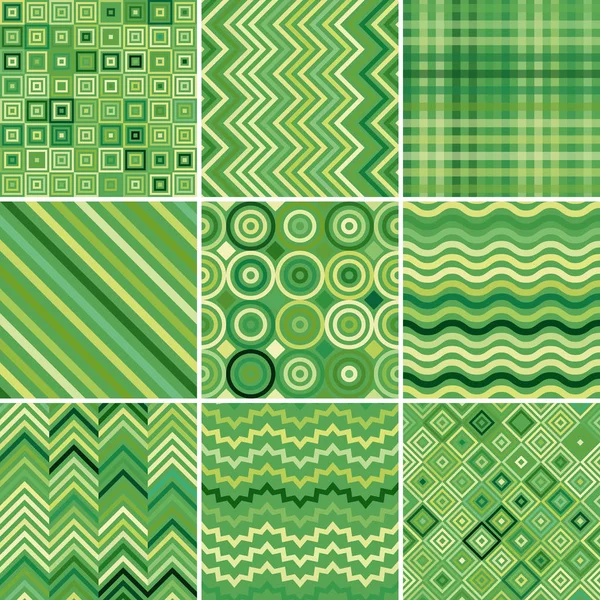 Set Con Nueve Verde Patrón Geométrico Abstracto Sin Costura Ilustración — Archivo Imágenes Vectoriales