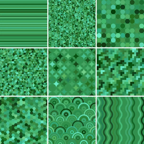 Set Nine Green Seamless Abstract Geometric Pattern Vector Illustration — Stock Vector