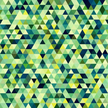 Yeşil üçgenlerden oluşan soyut bir arka plan. İş sunumları veya web şablonu afişi için geometrik tasarım. Görüntü düzeni.