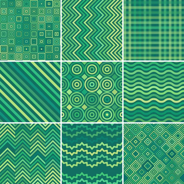 Set Con Nueve Verde Patrón Geométrico Abstracto Sin Costura Ilustración — Archivo Imágenes Vectoriales