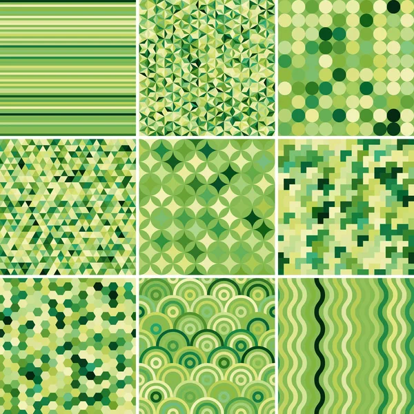 9 緑シームレスな抽象的な幾何学的なパターン、ベクトル イラスト入り — ストックベクタ