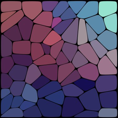 Farklı boyutlarda ve renklerde geometrik elemanlarından oluşan soyut mozaik desen. Vektör çizim. Mor, mavi renkler.