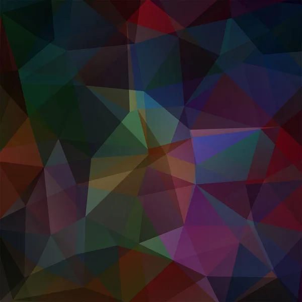 抽象的なモザイクの背景。三角形の幾何学的背景。デザイン要素。ベクターイラスト。濃い緑、紫、赤、青の色. — ストックベクタ