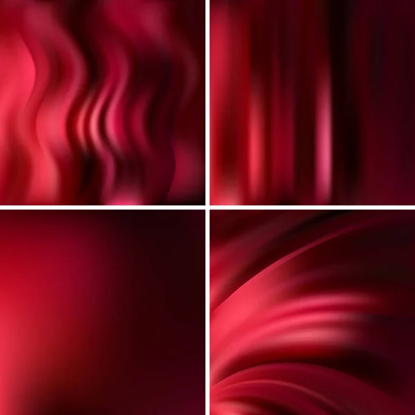 Set von vier roten quadratischen Hintergründen. abstrakte Vektorillustration eines farbenfrohen Hintergrunds mit verschwommenen Lichtlinien. gekrümmte Linien. — Stockvektor
