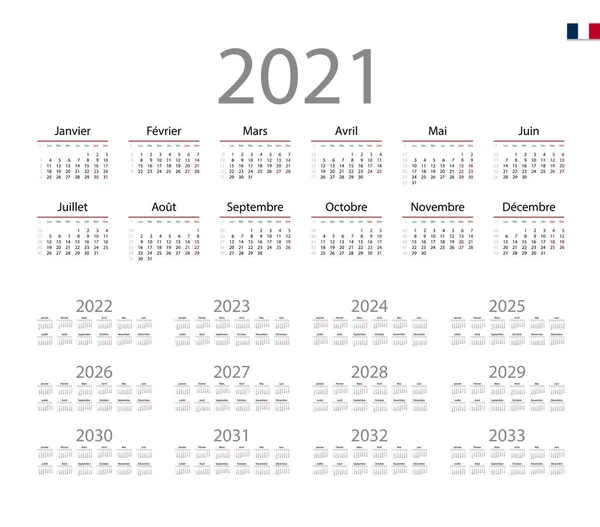 Calendario Francés para 2021. La semana comienza el lunes — Vector de stock