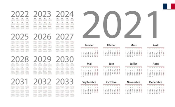 Calendario Francés para 2021. La semana comienza el lunes — Vector de stock