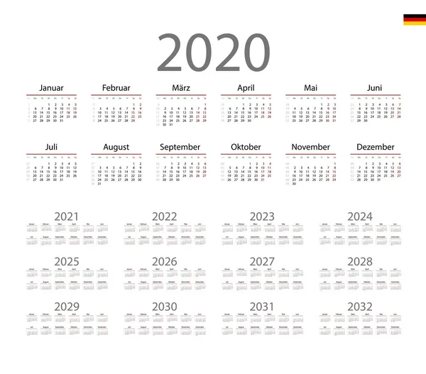 Calendario alemán para 2020. La semana comienza el lunes — Vector de stock