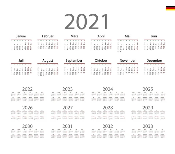 Calendario Alemán para 2021. La semana comienza el lunes — Vector de stock