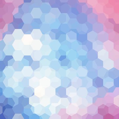 Arka plan pastel pembe, mavi hexagons yapılmış. Geometrik şekiller ile kare kompozisyon. EPS 10