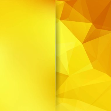 Sarı üçgenlerden oluşan soyut bir arkaplan. İş sunumları veya web şablonu afişi için geometrik tasarım. Vektör illüstrasyonu