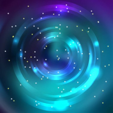 Vektör yuvarlak çerçeve. Parlayan daire afiş. Vektör tasarımı. Parlayan spiral. Mavi, yeşil renkler.