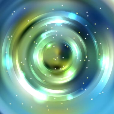 Vektör yuvarlak çerçeve. Parlayan daire afiş. Parlayan spiral. Vektör Illustration. Mavi, yeşil renkler.