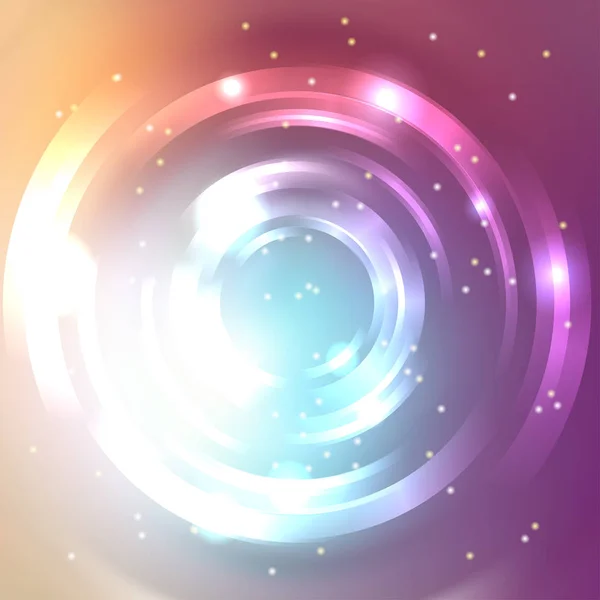 Fondo de círculo abstracto, diseño vectorial. Vector túnel redondo infinito de bengalas brillantes. Color púrpura, azul, blanco . — Archivo Imágenes Vectoriales