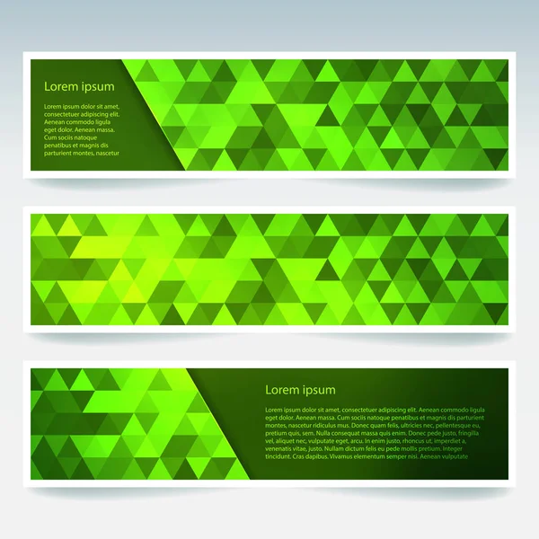 Conjunto de plantillas de banner con fondo abstracto verde. Banderas vectoriales modernas con fondo poligonal — Vector de stock