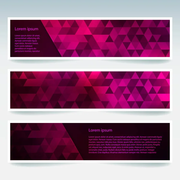 Banner abstracto con plantillas de diseño empresarial. Set de Banners con fondos de mosaico poligonales. Ilustración geométrica del vector triangular. Rosa, colores púrpura . — Archivo Imágenes Vectoriales