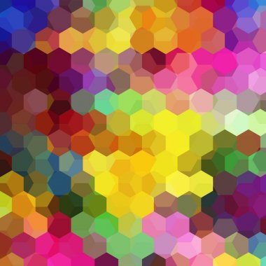 Arka plan sarı, pembe, yeşil altıgenler yapılmış. Geometrik şekilli kare kompozisyon. Eps 10