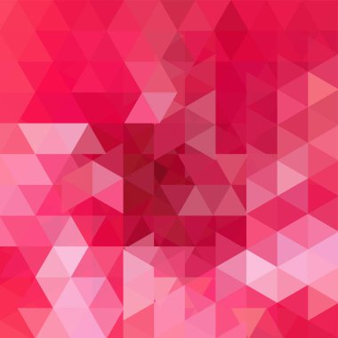 Kırmızı, pembe üçgenlerden oluşan soyut bir arkaplan. İş sunumları veya web şablonu afişi için geometrik tasarım. Vektör illüstrasyonu
