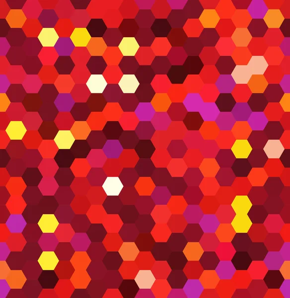 无缝抽象马赛克背景。六角形几何背景。设计元素。矢量插图。红色、橙色、黄色. — 图库矢量图片