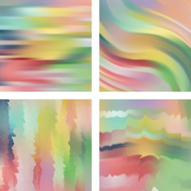 Renkli, soyut, bulanık arkaplanlarla ayarlanmış. Vektör çizimi. Modern geometrik arka plan. Soyut şablon.