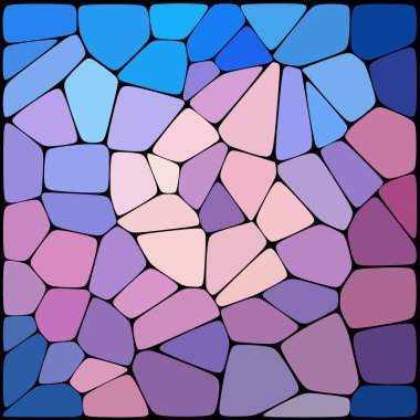 Farklı ebat ve renklerde pembe, mavi geometrik elemanlardan oluşan soyut mozaik deseni. Vektör çizimi.