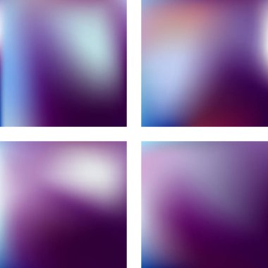 Soyut bulanık arkaplanlarla ayarlanmış. Vektör çizimi. Modern geometrik arka plan. Soyut şablon. Mor, mavi renkler.