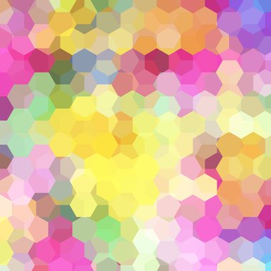 Sarı, pembe, yeşil altıgenlerden yapılmış renkli arka plan. Geometrik şekilli kare kompozisyon. Eps 10