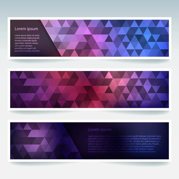 Banderas horizontales engastadas con triángulos poligonales púrpuras. Fondo polígono, ilustración vectorial — Archivo Imágenes Vectoriales