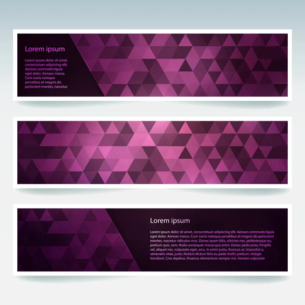 Banner púrpura abstracto con plantillas de diseño empresarial. Set de Banners con fondos de mosaico poligonales. Ilustración geométrica del vector triangular . — Archivo Imágenes Vectoriales