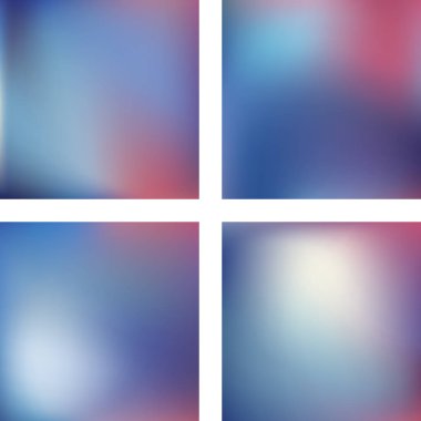 Mavi soyut bulanık arkaplanlarla ayarlanmış. Vektör çizimi. Modern geometrik arka plan. Soyut şablon.